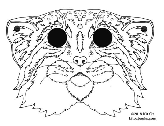 pallas's cat mask, black and white line drawing