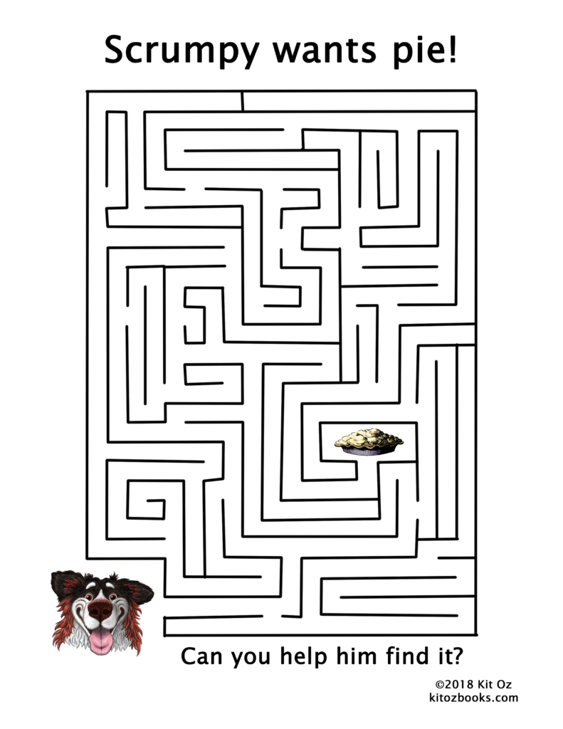 a maze with a dog seeking a pie.