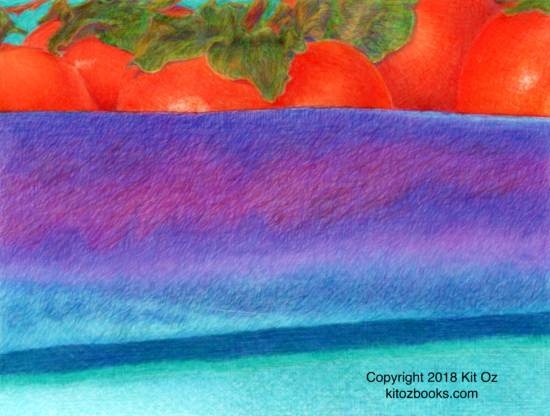 colored pencil persimmons and Chinese eggplant