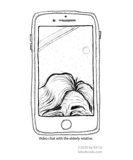 phone with elderly hair