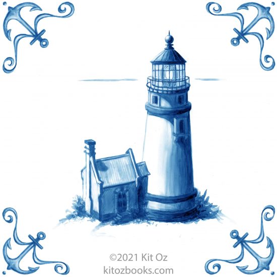 Heceta Head lighthouse on Delft blue tile