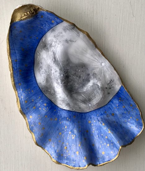 moon and night sky on oyster shell