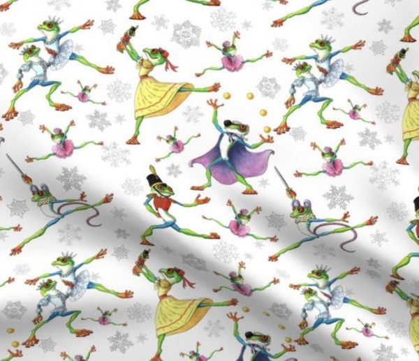 tree frog nutcracker ballet fabric design