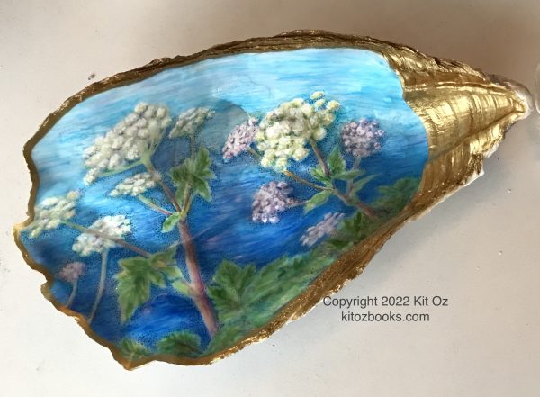 Angelica Lucida painted on an oyster shell