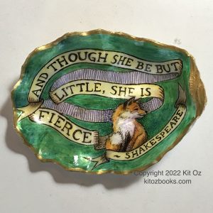 small fox and Shakespeare quotation on an oyster shell