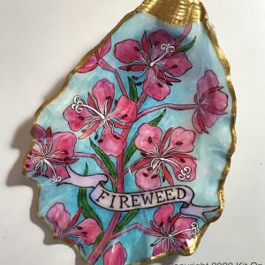 Fireweed painted on an oyster shell