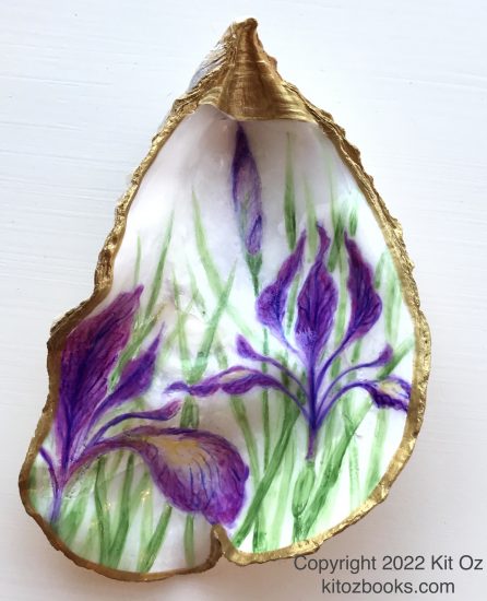 iris tenax, the tough leaf iris, on an oyster shell by kit oz