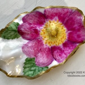 Nootka Rose blossom painted on an oyster shell