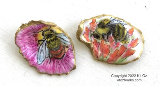bumblebees on oyster shells by kit oz