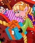 detail of illustration with elf and gift tag