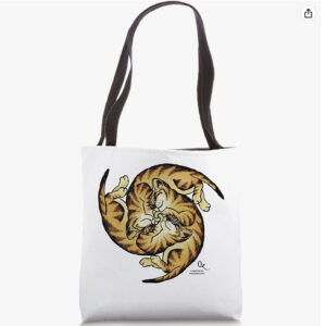 ginger kittens in Celtic knot on a white tote bag with black straps